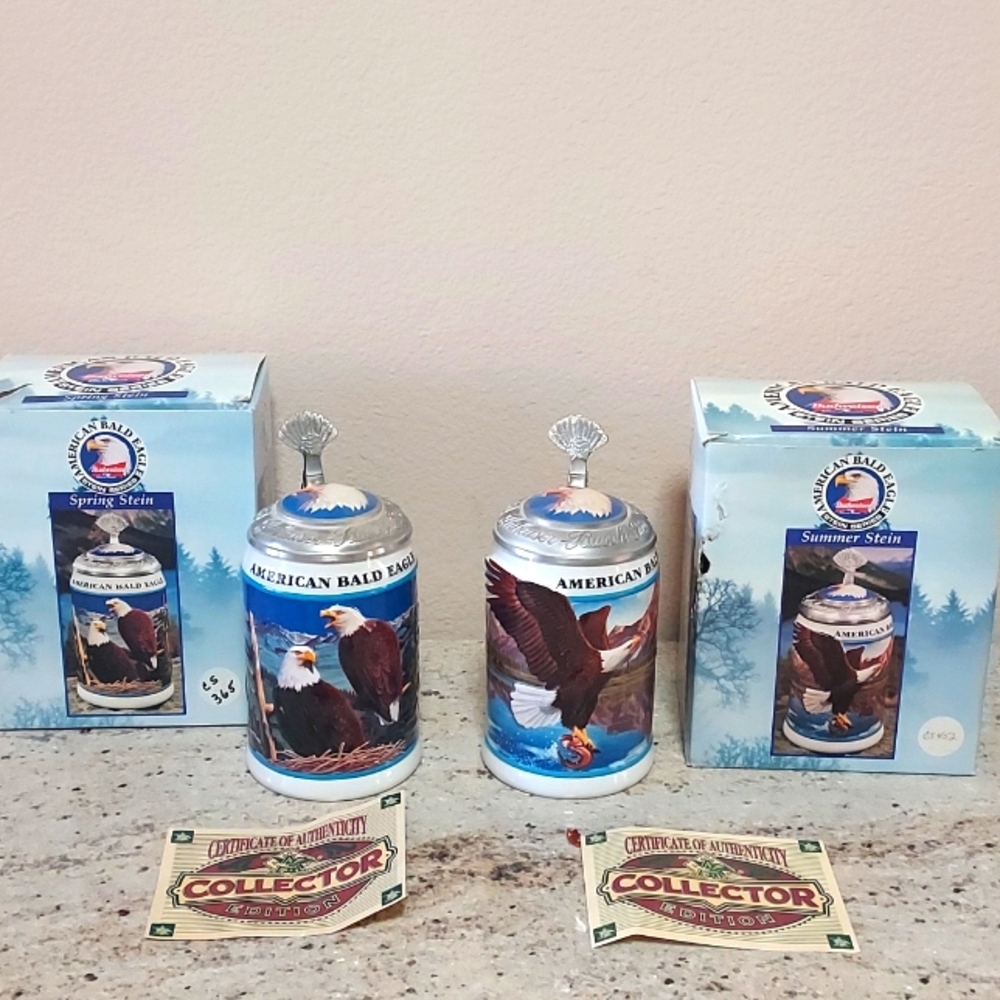 2- Budweiser 1999 Limited Edition BUDWEISER American Bald Eagle Series Stines
